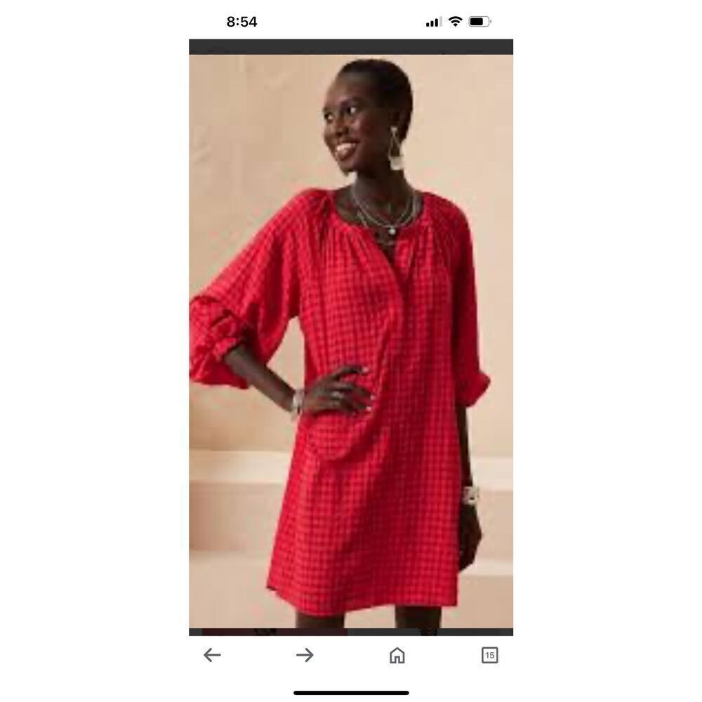 Banana Republic Balloon Sleeve Mini Dress Medium Red Check Gingham